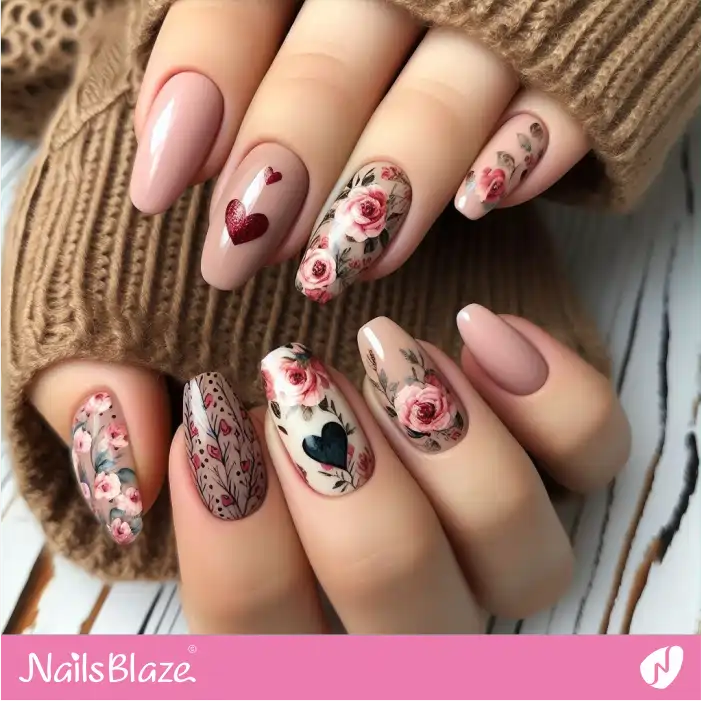 Floral Pattern Nails for Love Day | Valentine Nails - NB2431